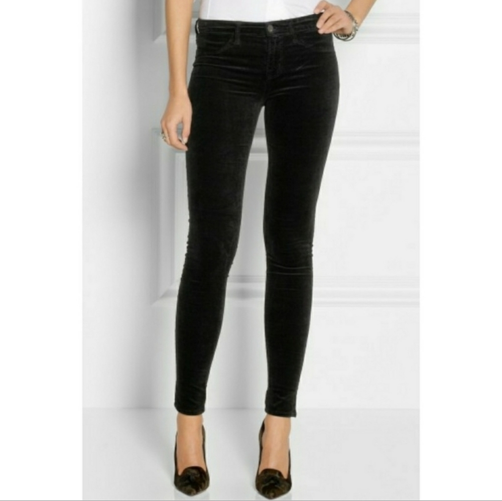 J Brand Lowrise Velvet Super Skinny Pants Black size 28